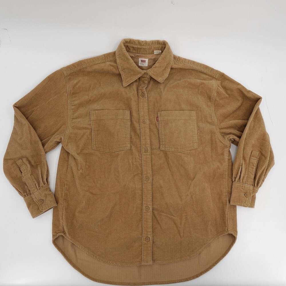 Levis Shirt Womens Medium Tan Corduroy Button Up Long Sleeve Relaxed Workwear
